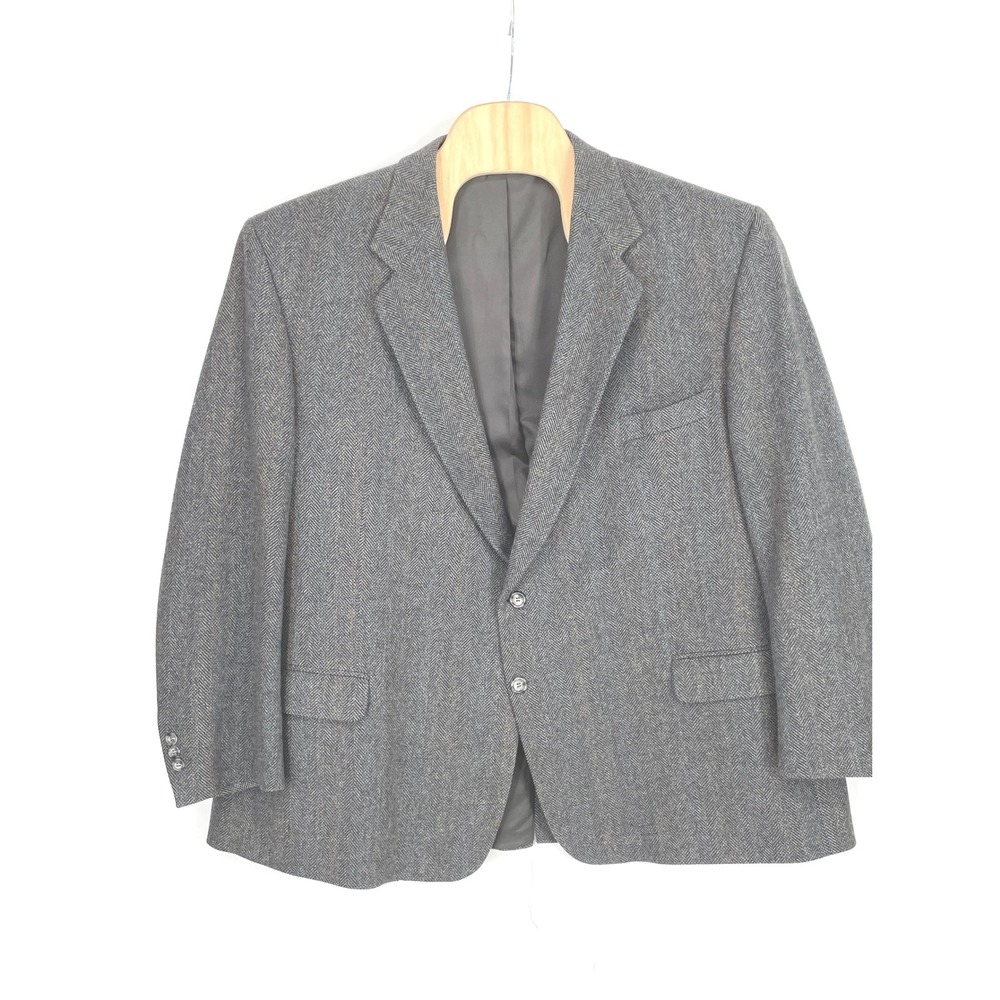 Cricketeer Mens Blazer 56 Reg Sport Coat Grey Classic Herringbone 100% Wool